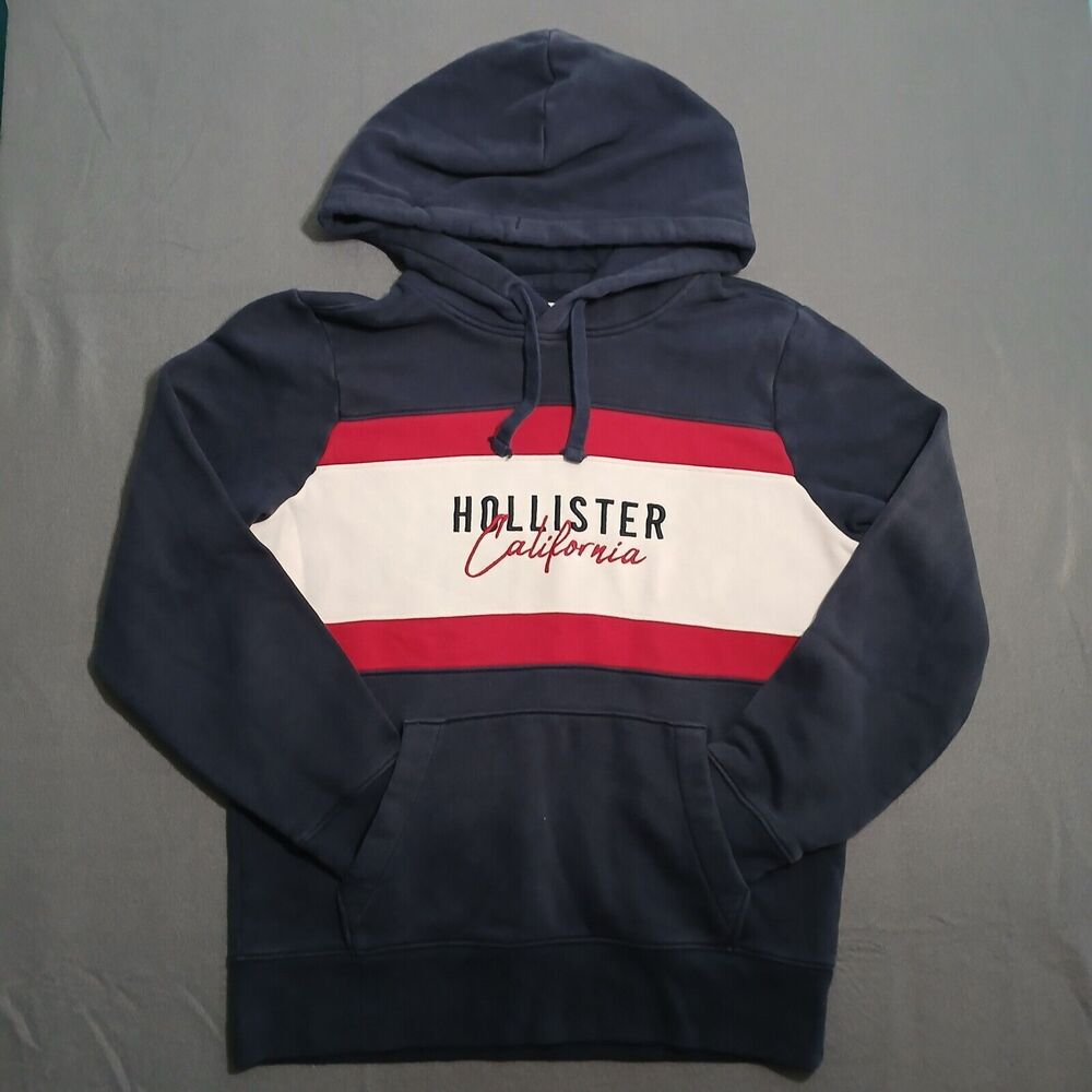 Hollister Hoodie Women XS Blue Pull Over Kangaroo Pocket Logo Drawstring